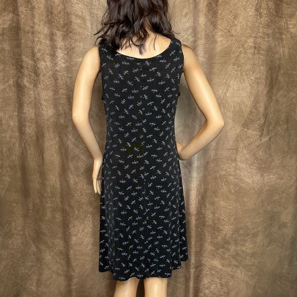 Vintage 90s Glitter Dragonfly Shift Dress Above Knee Midi Black Sleeveless Indie - Picture 5 of 8